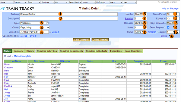 Training Detail Screen