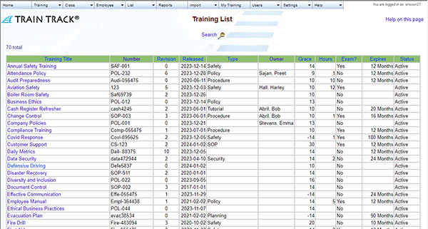 Training List