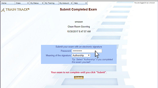 Submit exam